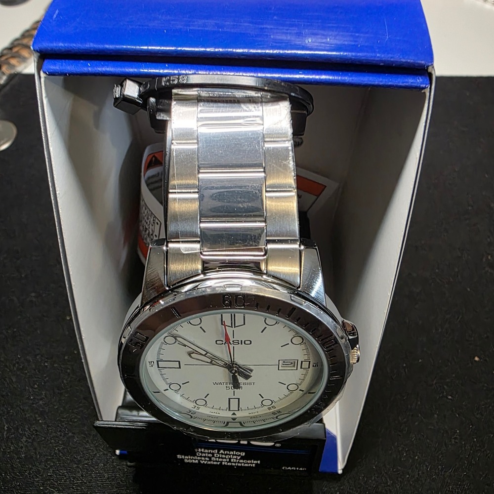 Casio MTPVD01D-7EV Watch Mens OS Silver White Analog Date Sport - Picture 2 of 5